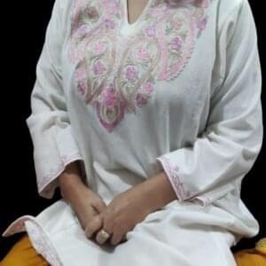 Ari Work Ladies Woollen Pheran in White Color