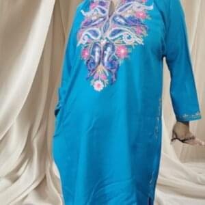 Ari Work Ladies Woollen Pheran in Turquoise Blue Colour