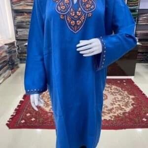 Sozni Work Ladies Woollen Pheran in Blue Color