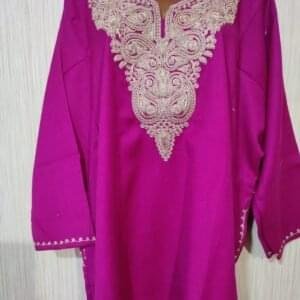 Golden Tilla Work Cashmere Wool Pheran in Pink