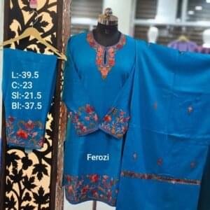 3-Piece Pheran Set in Pure Raffle Wool in Blue Colour
