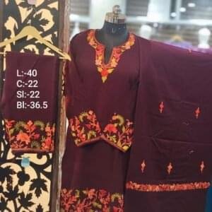 3-Piece Pheran Set in Pure Raffle Wool in Wine Colour