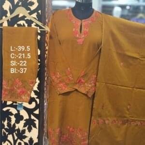 3-Piece Pheran Set in Pure Raffle Wool in Mustard Colour