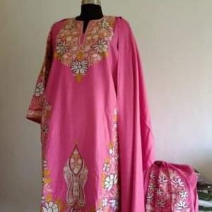 Pure Raffle Wool Pheran with Stole in Pink Colour