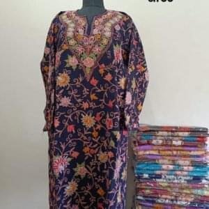 Full Jaali Aari work Pheran on Pure Raffal in Purple Colour