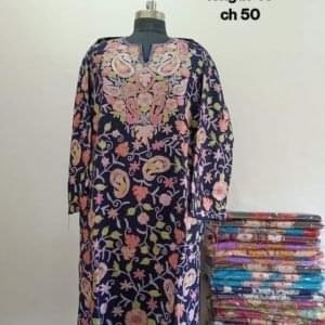 Full Jaali Aari work Pheran on Pure Raffal in Violet Color