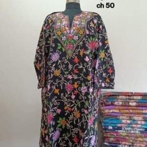 Full Jaali Aari work Pheran on Pure Raffal in Black Color