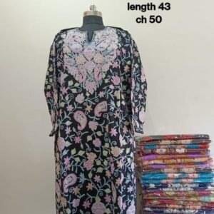 Full Jaali Aari work Pheran on Pure Raffal in Dark Blue Color