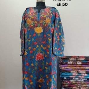 Full Jaali Aari work Pheran on Pure Raffal in blue Color