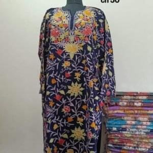 Full Jaali Aari work Pheran on Pure Raffal in Dark Purple Color