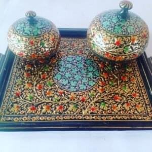 Kashmiri Papier Mache Powder Boxes and Tray