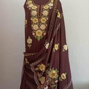 Kashmiri 3-Piece Georgette Suit in Brown Colour