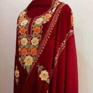 Kashmiri 3-Piece Georgette Suit Red Color