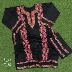 Sozni Work Ladies Woollen Pheran with Stole in Black Color