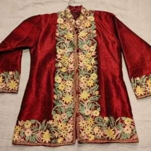 Kashmiri Short Jacket with Floral Work in Red