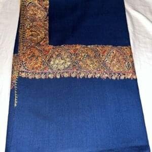 Royal Blue Semi Pashmina Shawl with Embroidery Work on Border
