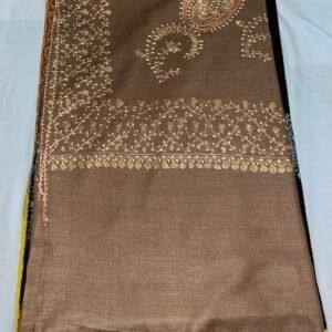 Semi Pashmina Shawl Brown with Doordar Embroidery Work