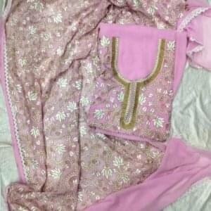 Georgette Aari Work 3-Piece Suits with Full Work Dupatta