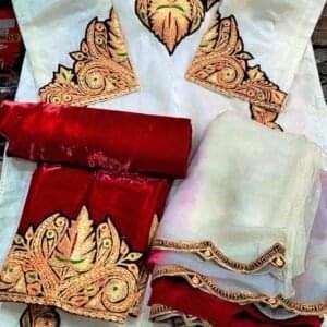 Tilla Work Premium Silk Suit in Off White and Red