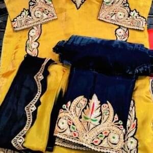 Tilla Work Premium Silk Suit in Yellow Colour