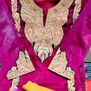 Tilla Work Premium Silk Suit in Rani Pink Colour