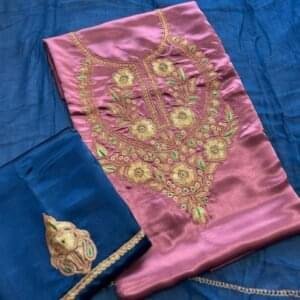 3-piece Satin Silk Unstitched Suitwith beautiful Botta Tilla #2