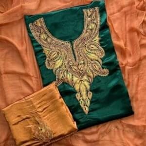 3-piece Satin Silk Unstitched Suitwith beautiful Botta Tilla #3