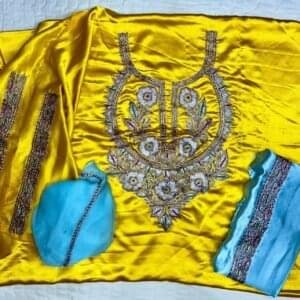 3-piece Satin Silk Unstitched Suitwith beautiful Botta Tilla #9