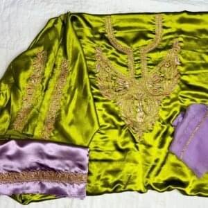 3-piece Satin Silk Unstitched Suitwith beautiful Botta Tilla #6