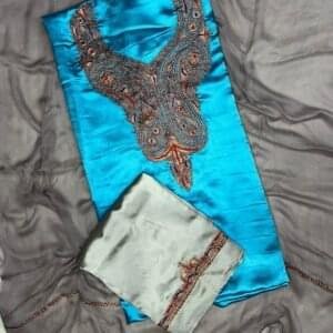 3-piece Satin Silk Unstitched Suitwith beautiful Botta Tilla #7