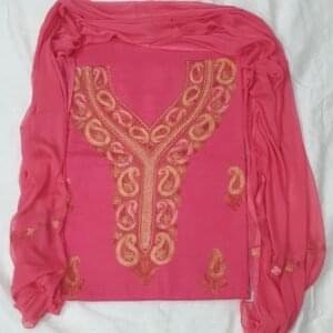 3-Piece Ruby Cotton Suit with Kashmiri Hand Ari Work #13