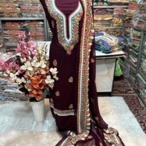 Elegant Kashmiri AriWork 3-Piece Unstitched Suit  #11