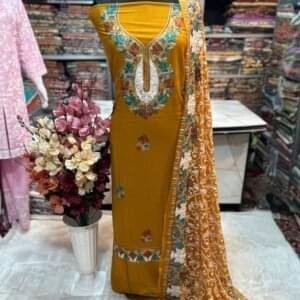 Elegant Kashmiri AriWork 3-Piece Unstitched Suit  #14