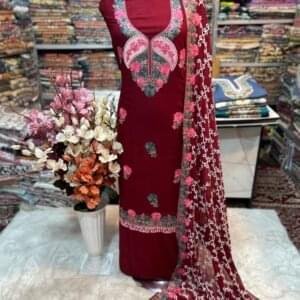 Elegant Kashmiri AriWork 3-Piece Unstitched Suit  #4