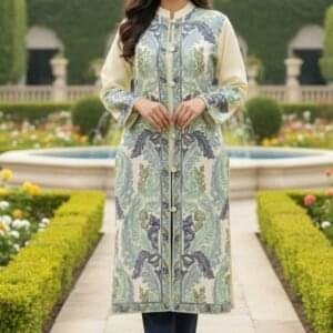 Pure Woolen Long Coat with full Kashmiri Ari Embroidery in Beautiful Design