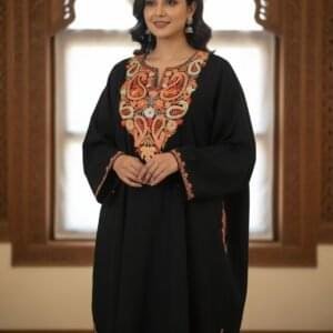 Beautiful Aari Work Pheran in Cashmilon Black Colour