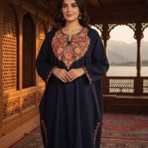 Beautiful Aari Work Pheran in Cashmilon Purple Colour