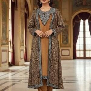 Velvet Cord Set with Tilla Work Patch & Kani Print Shrug