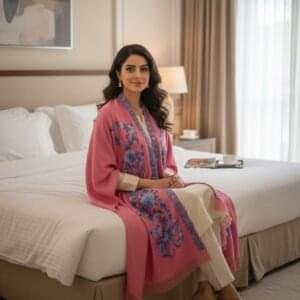 Kashmiri Woollen Cape Shawl with Hand Ari Embroidery - Peach