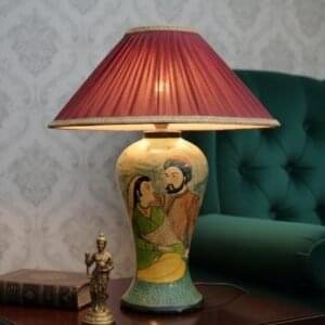 Antique Mughal Emperor Papier Mache Bedside Lamp with Shade Medium Size
