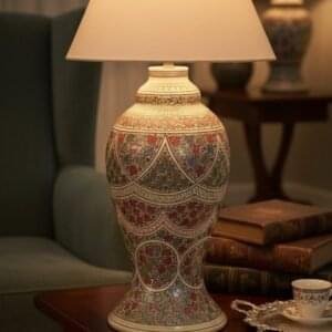 Kashmir Papier Mache Bedside Lamp with Shade Medium Size