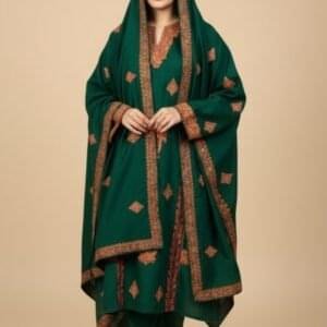 Elegant Poly Wool 3-Piece Suit with Matching Sozni Patch Work